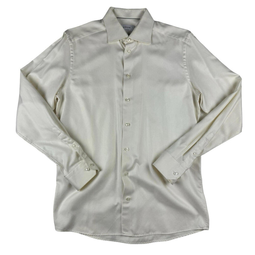 Eton Contemporary Fit Cotton Twill Dress Shirt Ivory Size 41 | 16